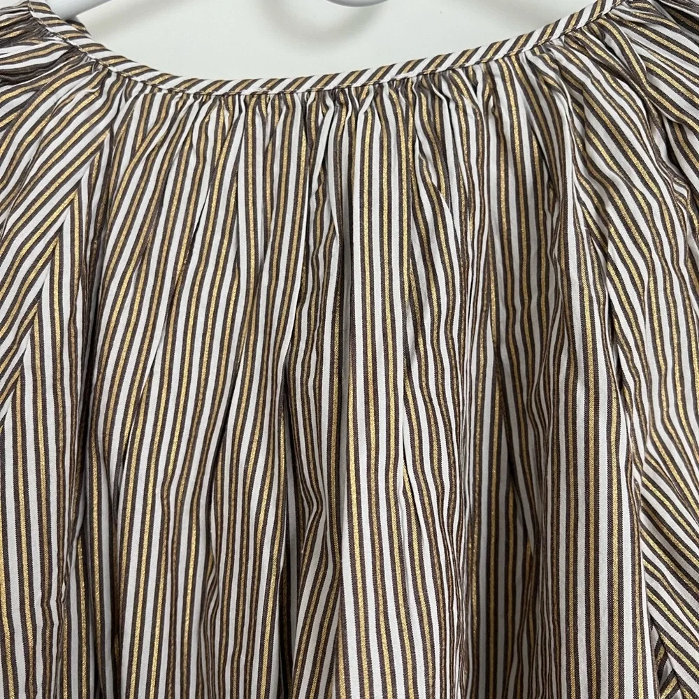 LOFT Women's Blouse - Brown and White and Gold shimmer Stripes - Picture 5 of 6